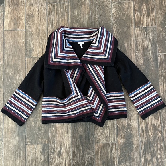 Joie Black Western Stripe Yellowstone 100% Wool Blend Cardigan Sweater  Womens L - Picture 1 of 10